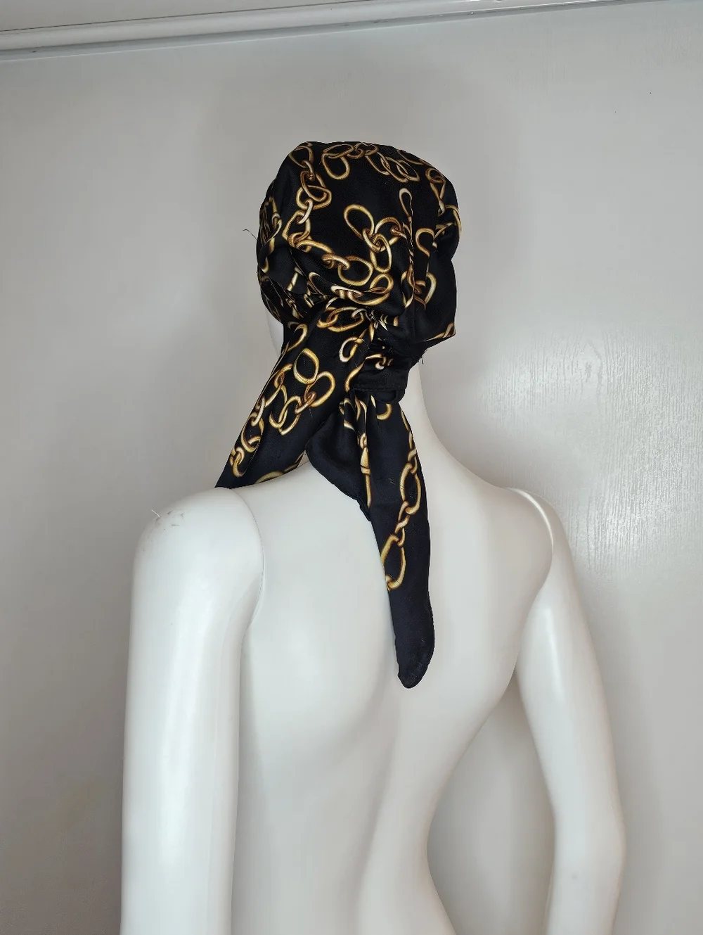 Black & Gold Chain Print Head Scarf - Women Accessories